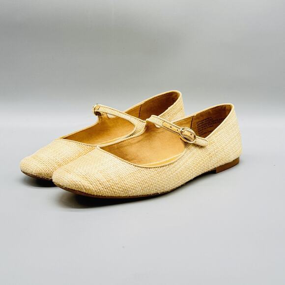 J Crew Shoes Womens 6.5 Beige Mary Jane Ballet Flats Raffia Woven Buckle Comfort - Picture 4 of 12